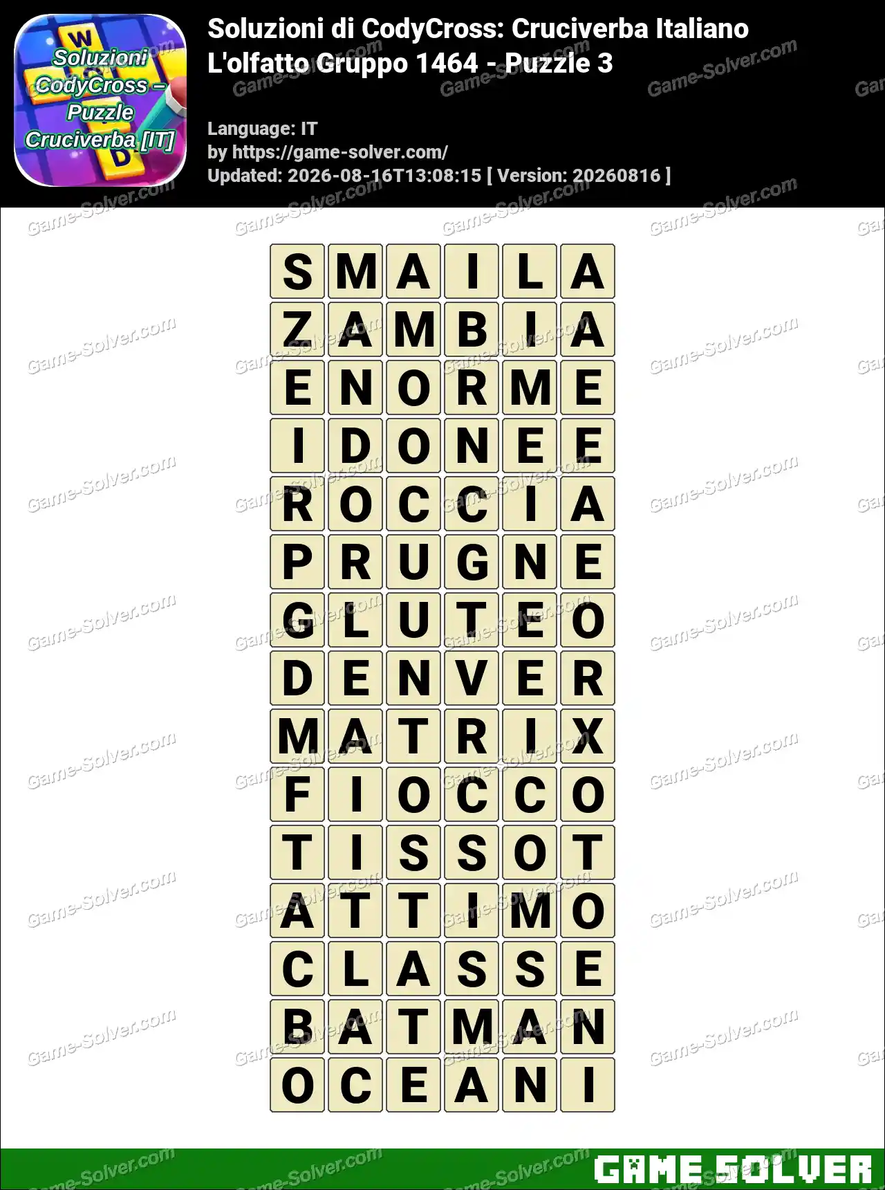Soluzioni di CodyCross: Cruciverba Italiano L’olfatto Gruppo 1464 – Puzzle 3